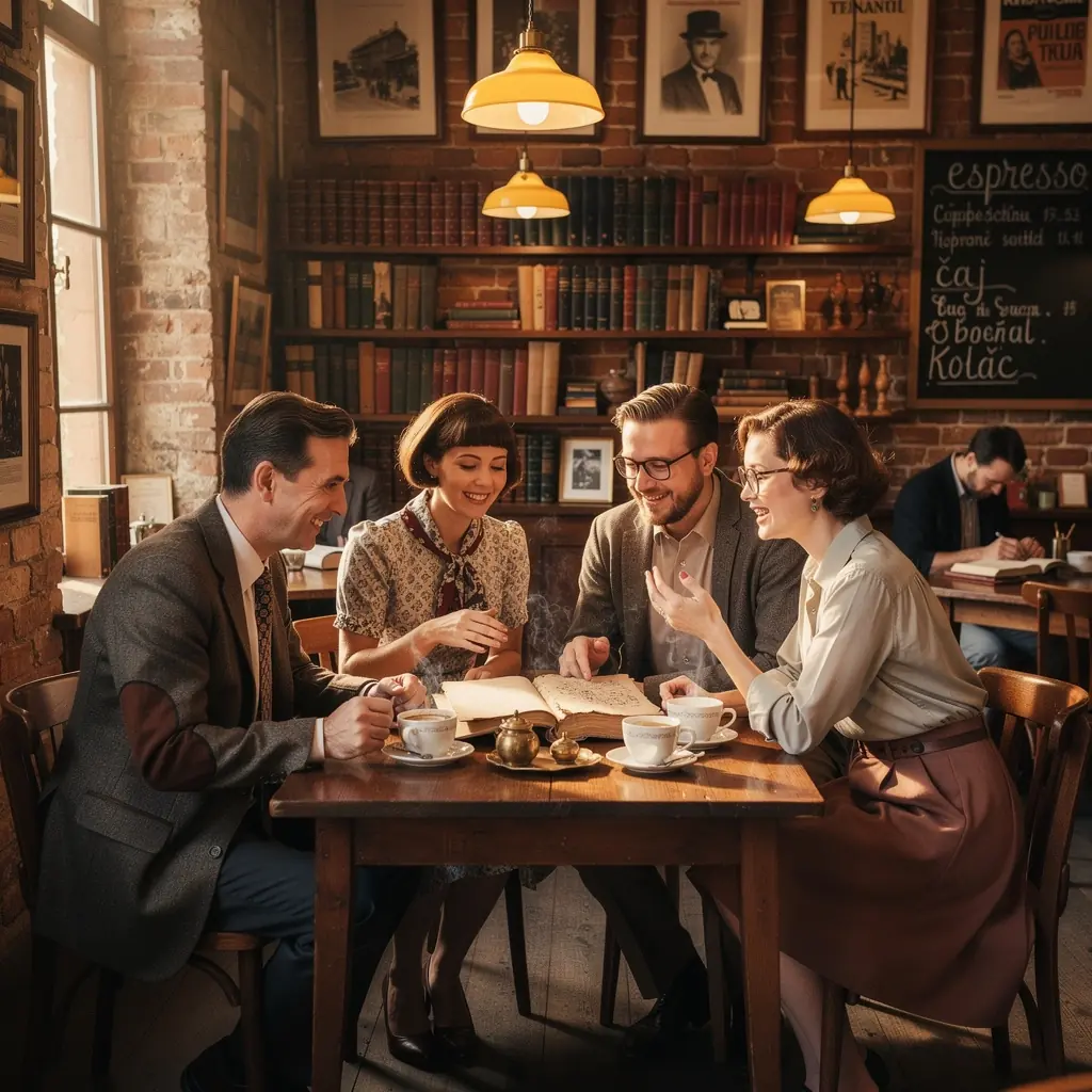 Zátiší s otevřenou knihou a starými brýlemi na stole.